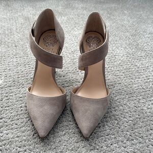 Vince Camuto “Charlotte”Suede Pointed-Toe Ankle-Strap Heels